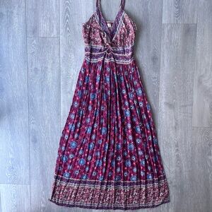 Eclipse Boho Maxi Dress Twist Bust Keyhole Smocked India Red Blue S